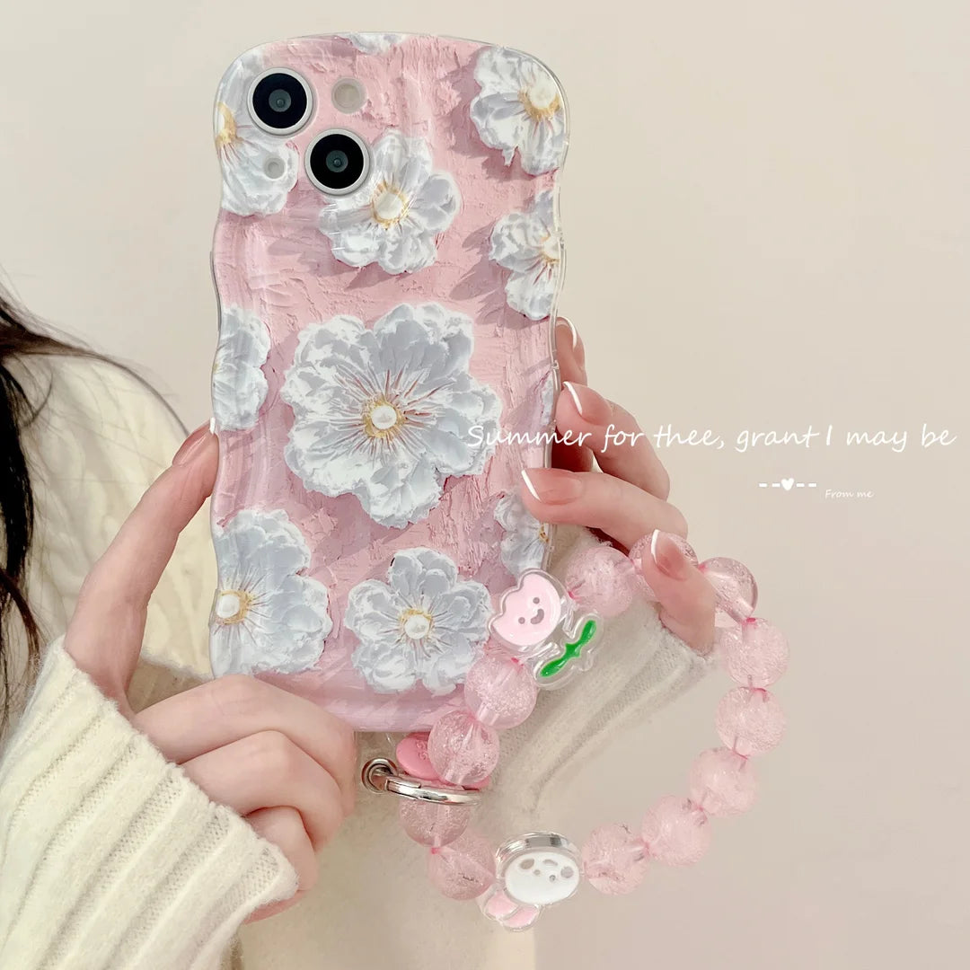 Kawaii Oil Painting Flower Oval Wavy Phone Case