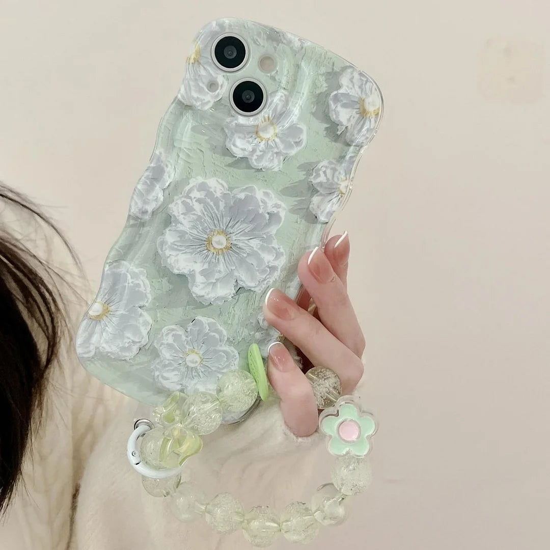 Kawaii Oil Painting Flower Oval Wavy Phone Case