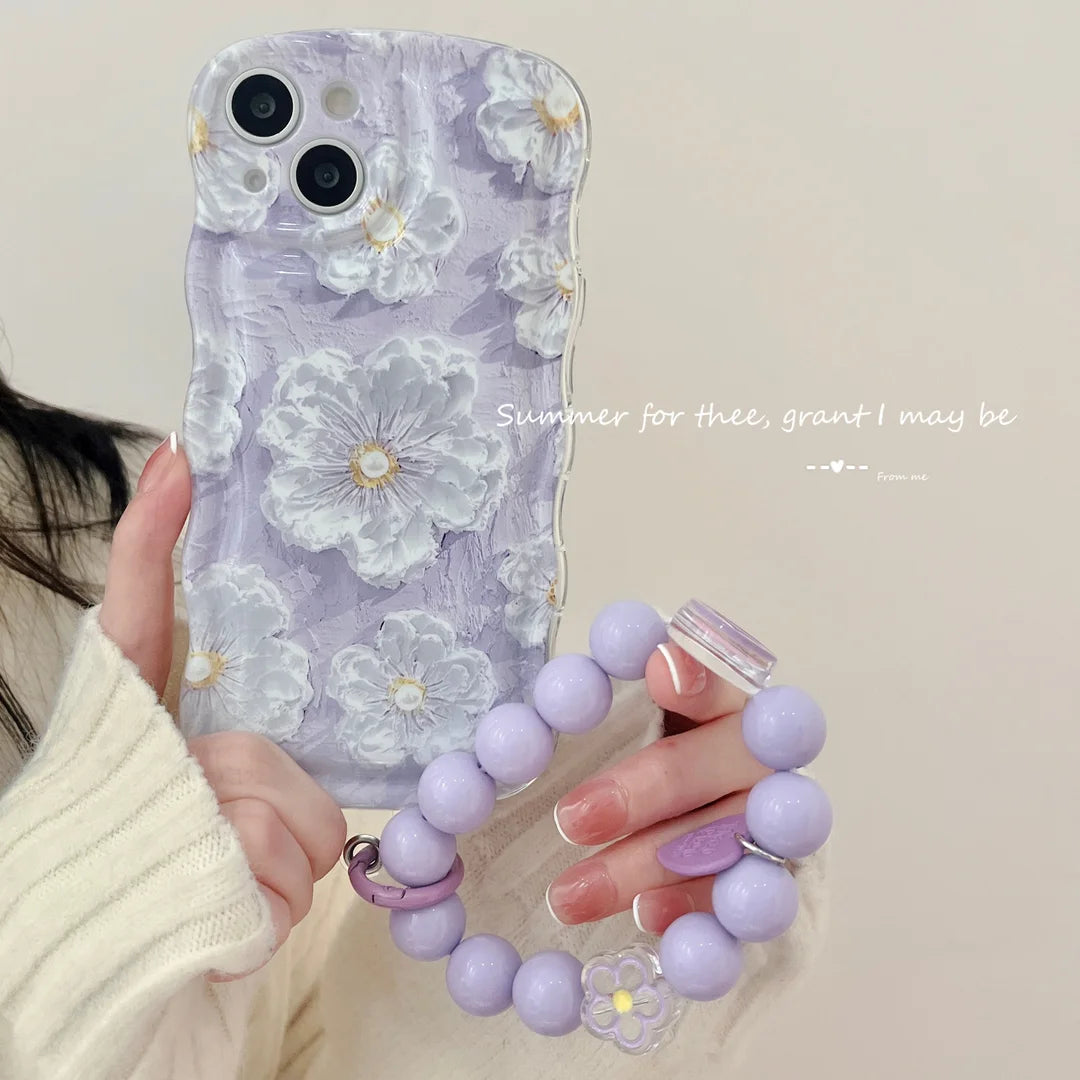 Kawaii Oil Painting Flower Oval Wavy Phone Case