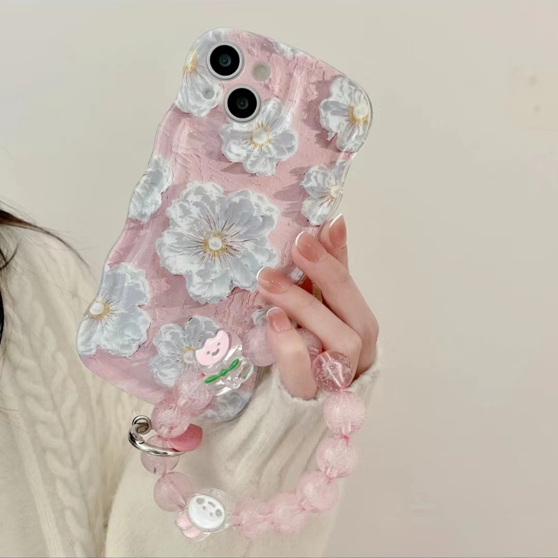 Kawaii Oil Painting Flower Oval Wavy Phone Case