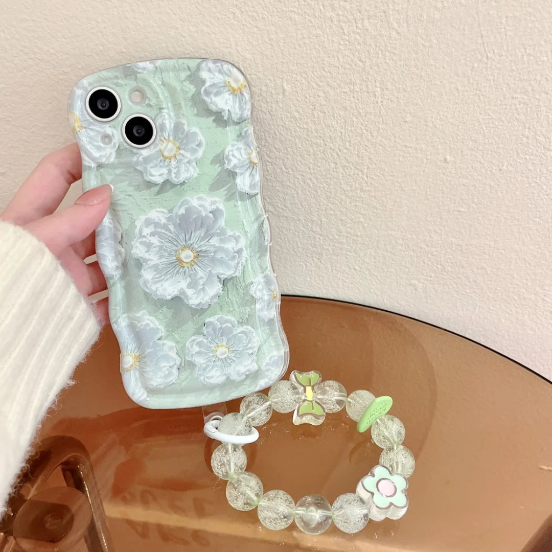 Kawaii Oil Painting Flower Oval Wavy Phone Case