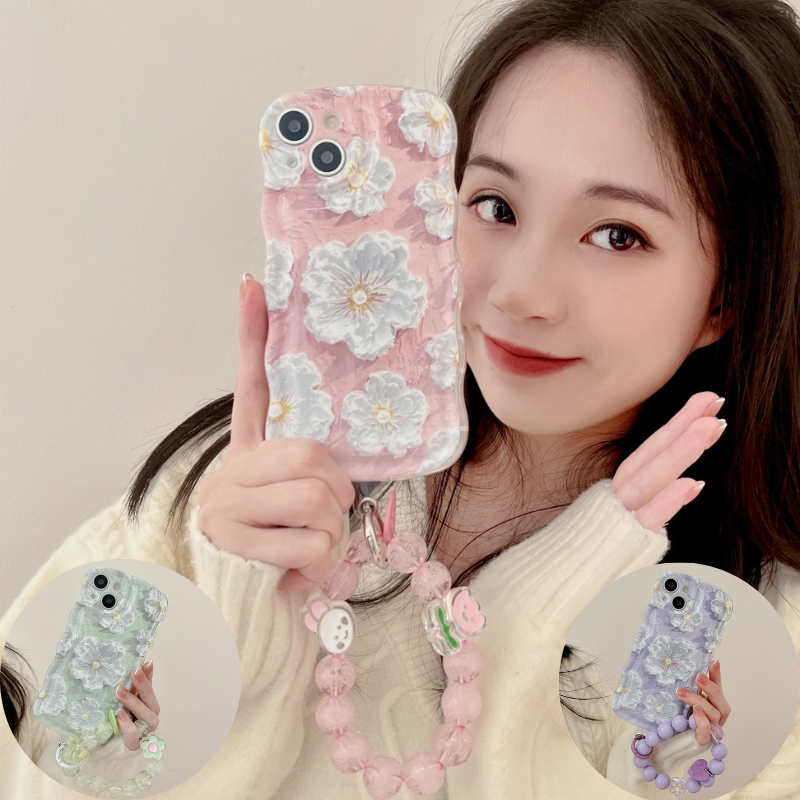 Kawaii Oil Painting Flower Oval Wavy Phone Case