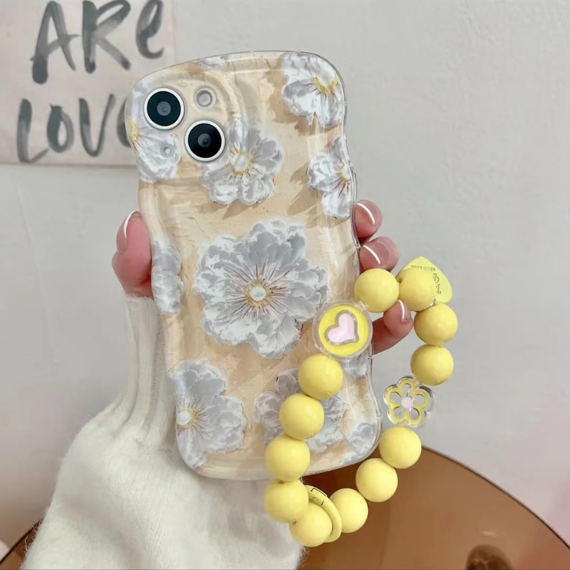Kawaii Oil Painting Flower Oval Wavy Phone Case