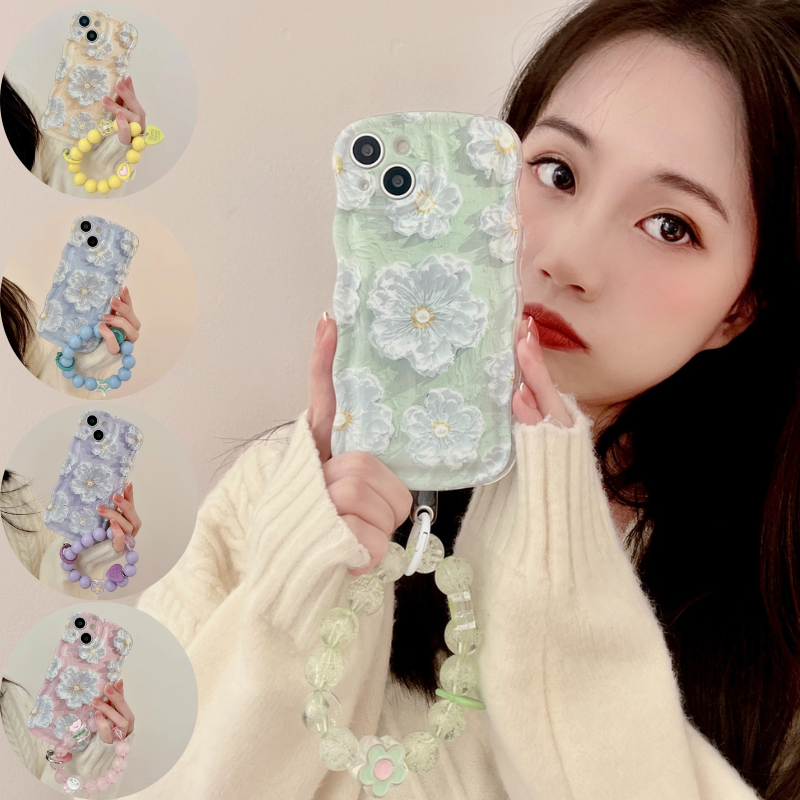 Kawaii Oil Painting Flower Oval Wavy Phone Case