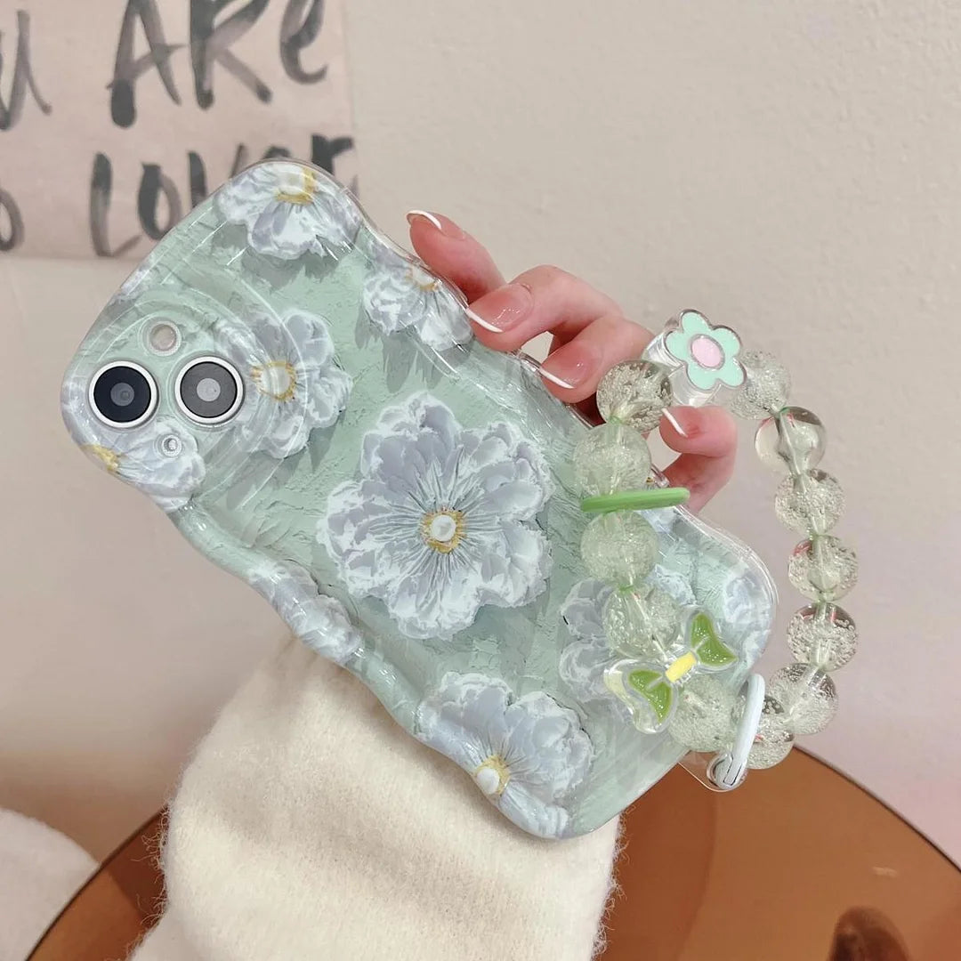Kawaii Oil Painting Flower Oval Wavy Phone Case