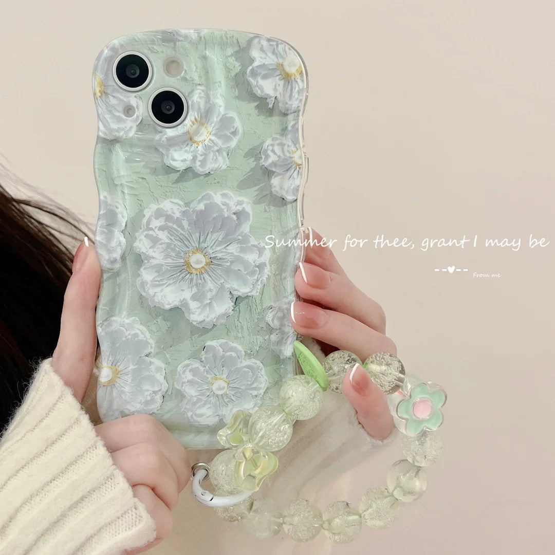 Kawaii Oil Painting Flower Oval Wavy Phone Case