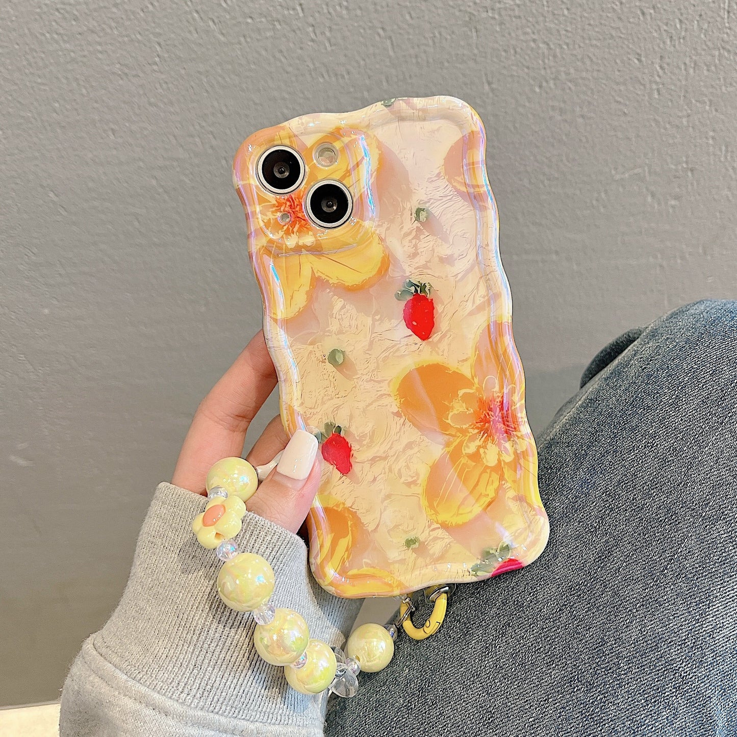 Oil Painting Flower Wavy Lace Bracelet Fashion All-inclusive Protective PHONE CASE