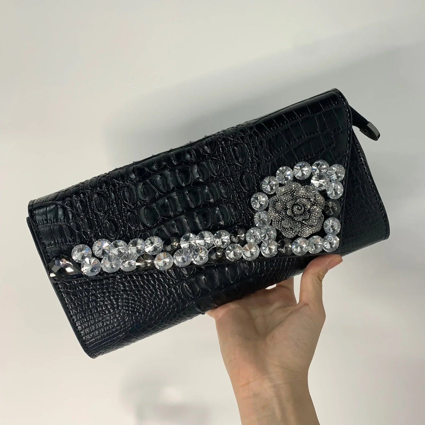 Diamond-Encrusted Alligator Clutch Bag